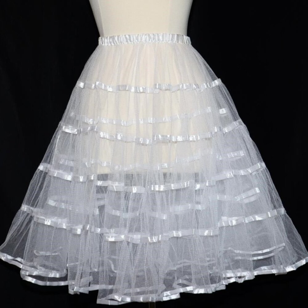 WHITE GOTH PIN UP ROCKABILLY TULLE PETTICOAT SKIRT 12 14 16 18 20 22 L XL XXL